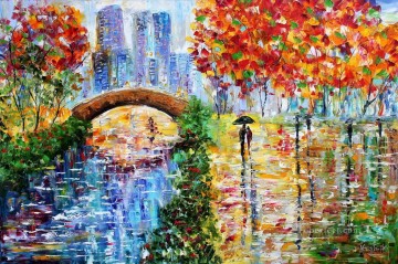 Paisajes urbanos de lluvia del Central Park de Nueva York Pinturas al óleo